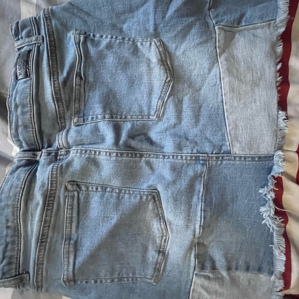 Denim mixed washed patch work skirt
